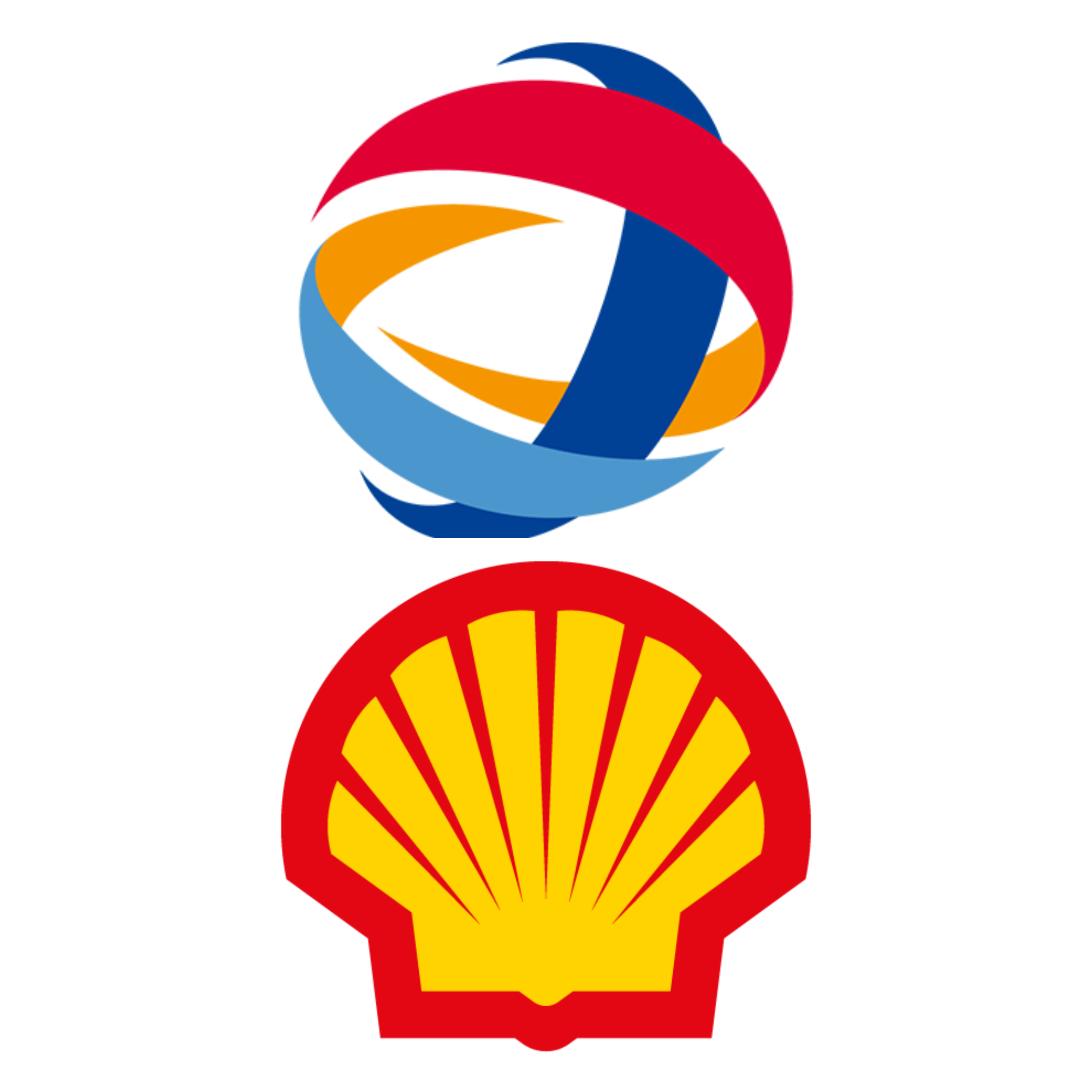 Photomontage des logos de Shell et Total.